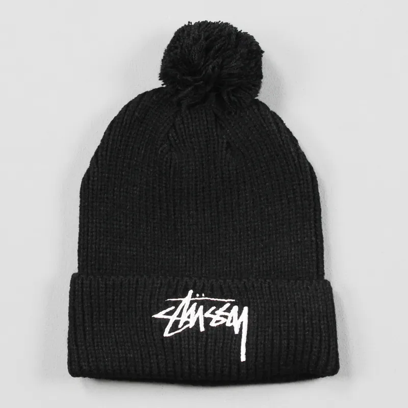 Stussy stock pom bobble winter ski snowboard hat black