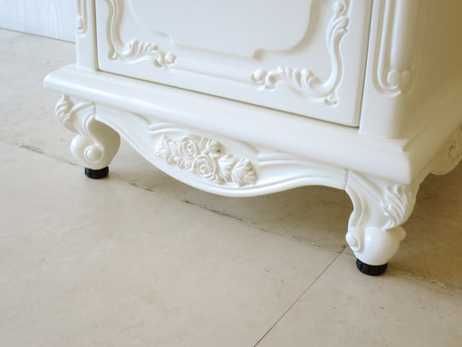 サイドチェスト W35cm 猫脚 薔薇の彫刻 ホワイト色｜チェスト（収納