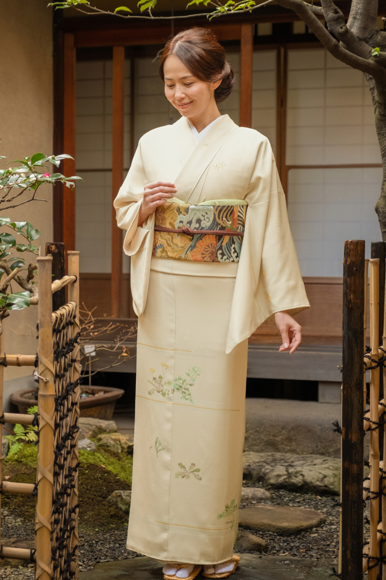 訪問着レンタル 訪問着LLサイズ 加賀友禅：本間哲也 七草 ベージュ