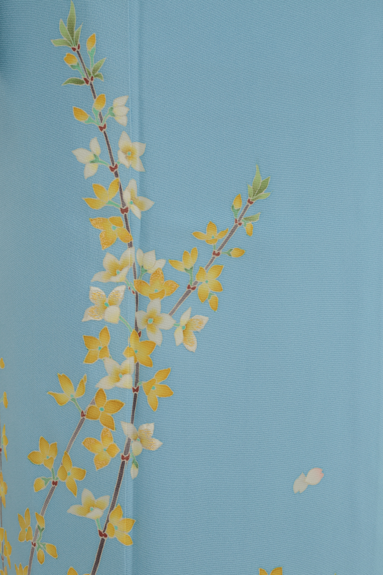 訪問着レンタル 訪問着LLサイズ 加賀友禅：本間哲也 連翹に桜の花びら