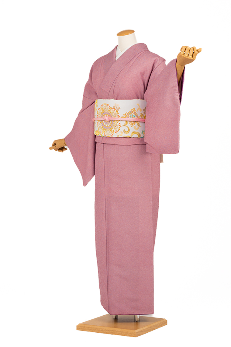 江戸小紋レンタル 江戸小紋Lサイズ 鮫小紋 縫一つ紋：桔梗 紅海老茶色