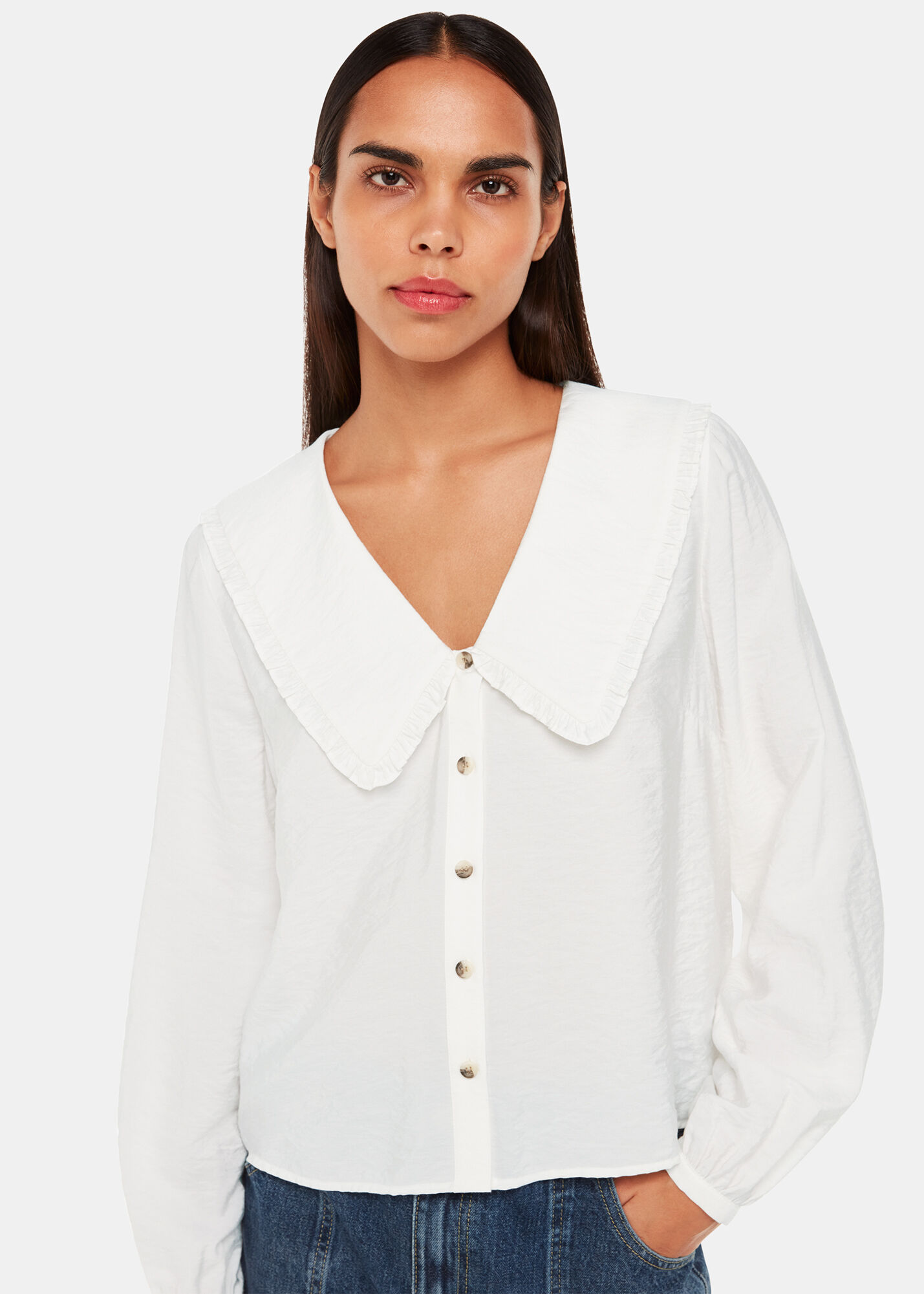 White Button-Up Blouse With Oversized Collar | Whistles | Whistles