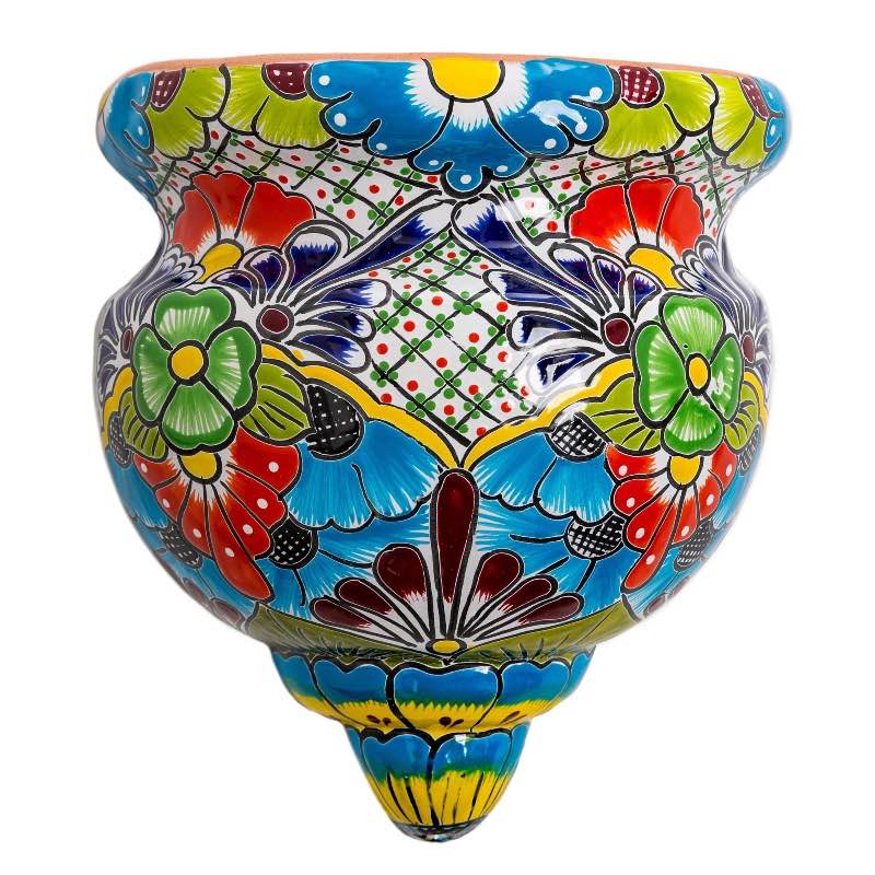 Handcrafted Talavera-Style Terra Cotta Flat-Backed Wall Planter