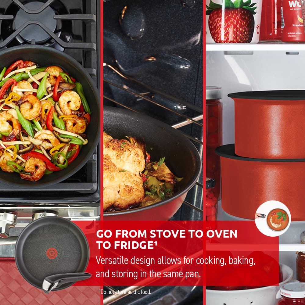 Ingenio Expertise 14-Piece Nonstick Cookware Set – Cherry Red by T-fal