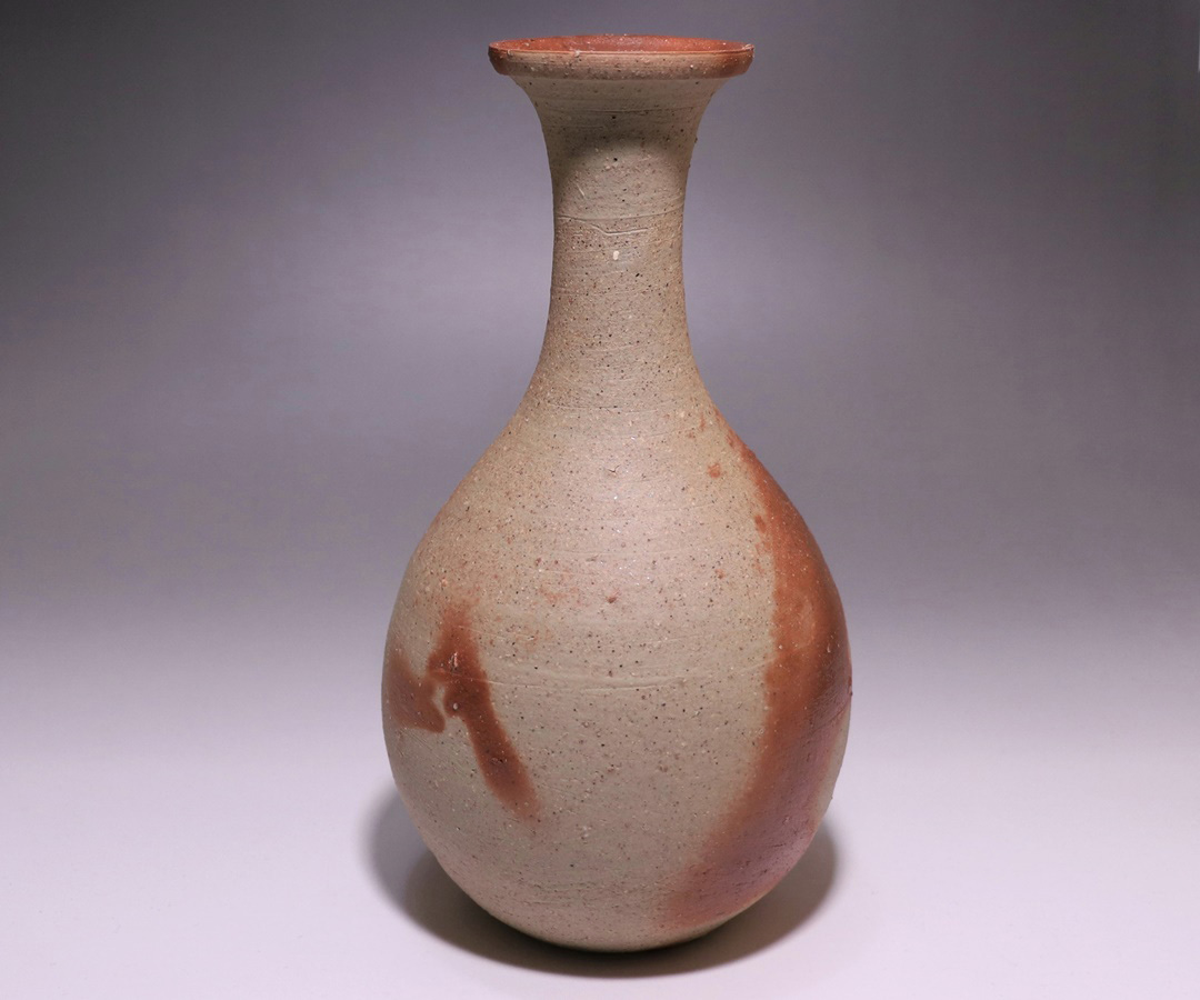 花入1】備前1 筒花生伊勢崎満高さ23㎝-民芸四方壷