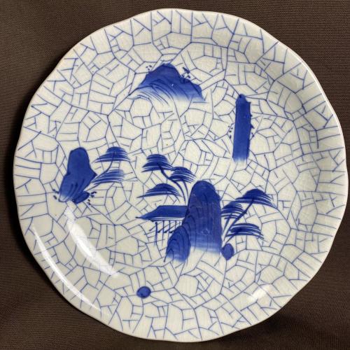 山水図に氷結紋染付大皿 /296│埼玉県熊谷市のの骨董品専門店「雑貨と