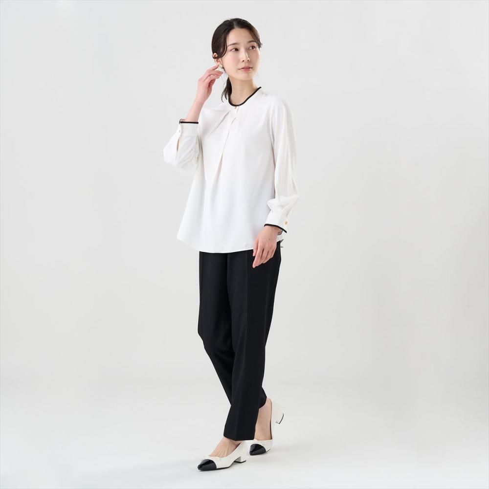 ストレッチジョーゼット 2WAY 配色ボウタイ ブラウス 長袖 レディース