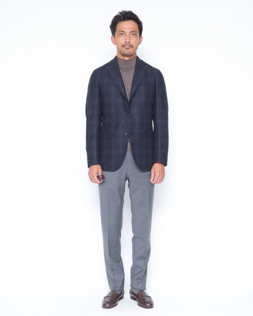 ネイビーチェックウール 3Bジャケット【DOVER/ドーヴァー】｜BOGLIOLI