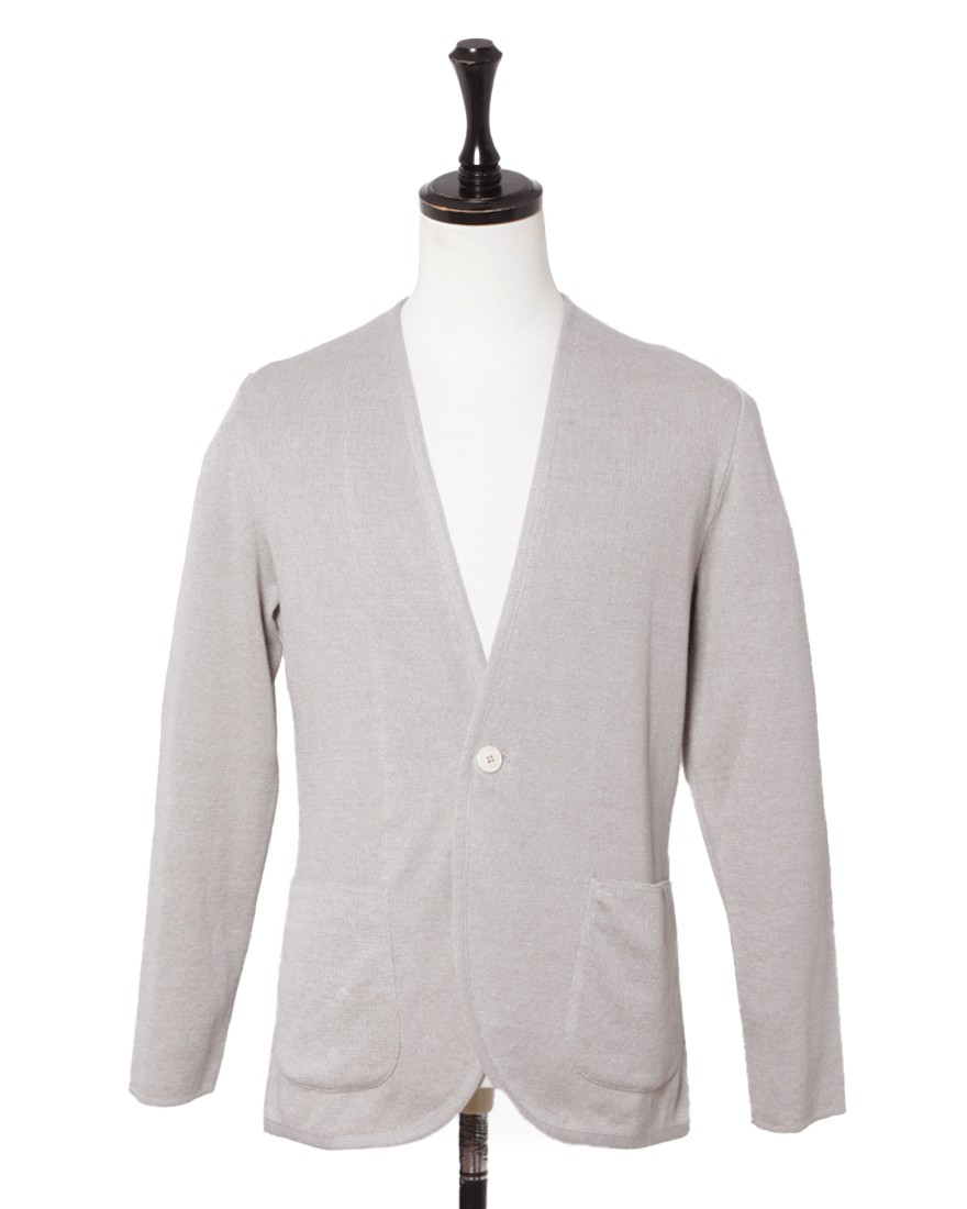 リネンコットン ノーカラーニットジャケット｜LARDINI（ラルディーニ