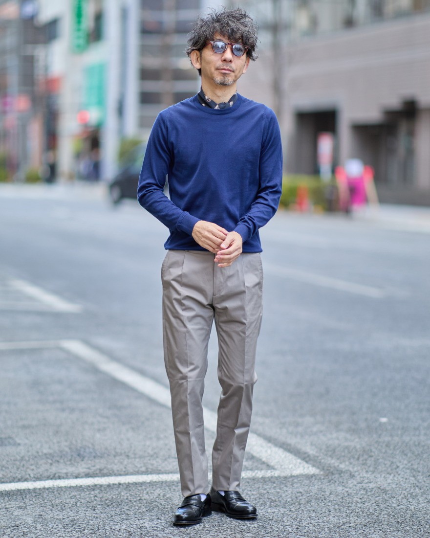 30G シーアイランドコットン 長袖クルーネックニット【ROWLAND/EASY