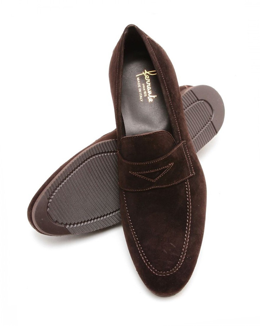 スエード コインローファー【ISEO/ラバーソール】｜FERRANTE