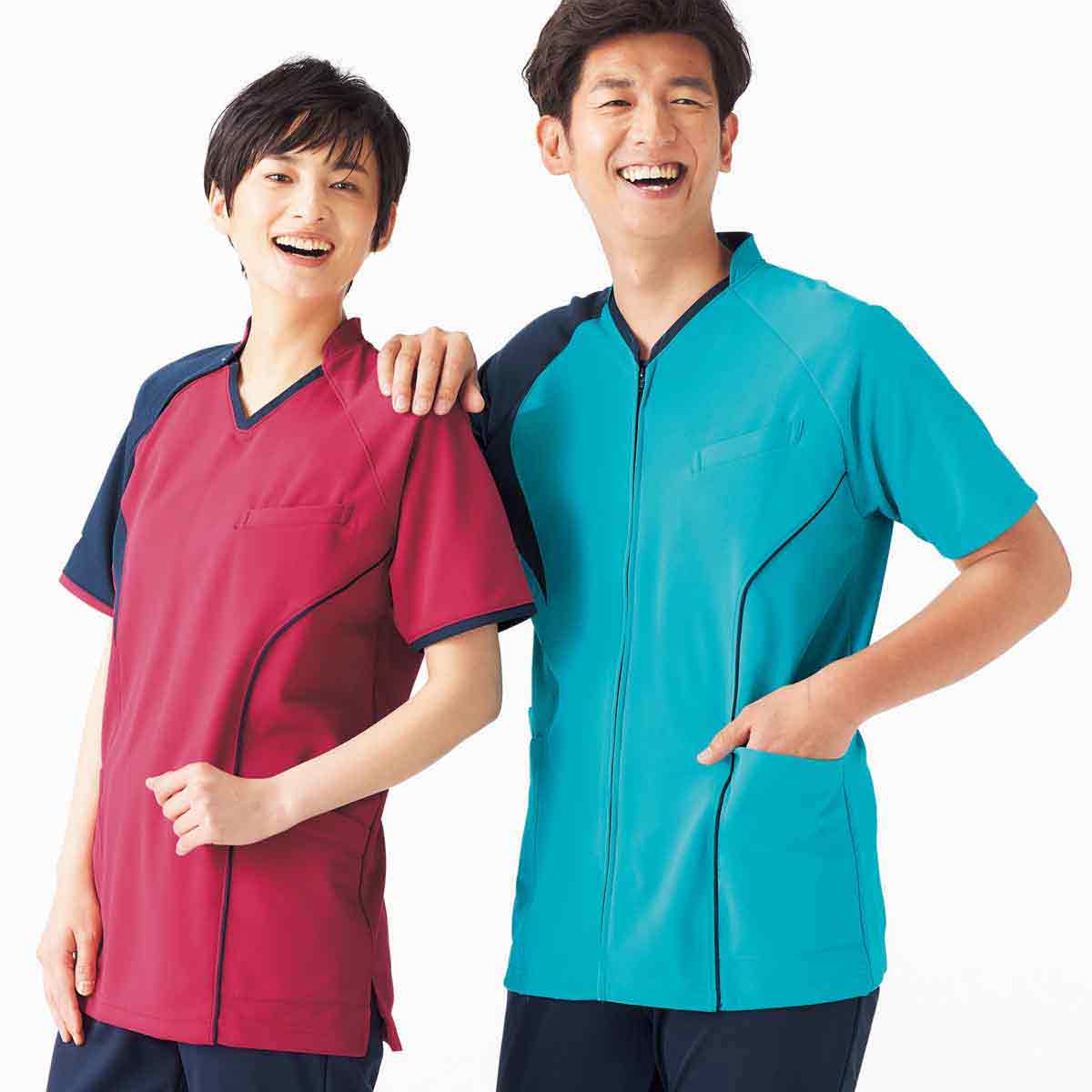 品番： CY832 】 男女兼用 前開きスクラブ 看護師 PTOT向け 超