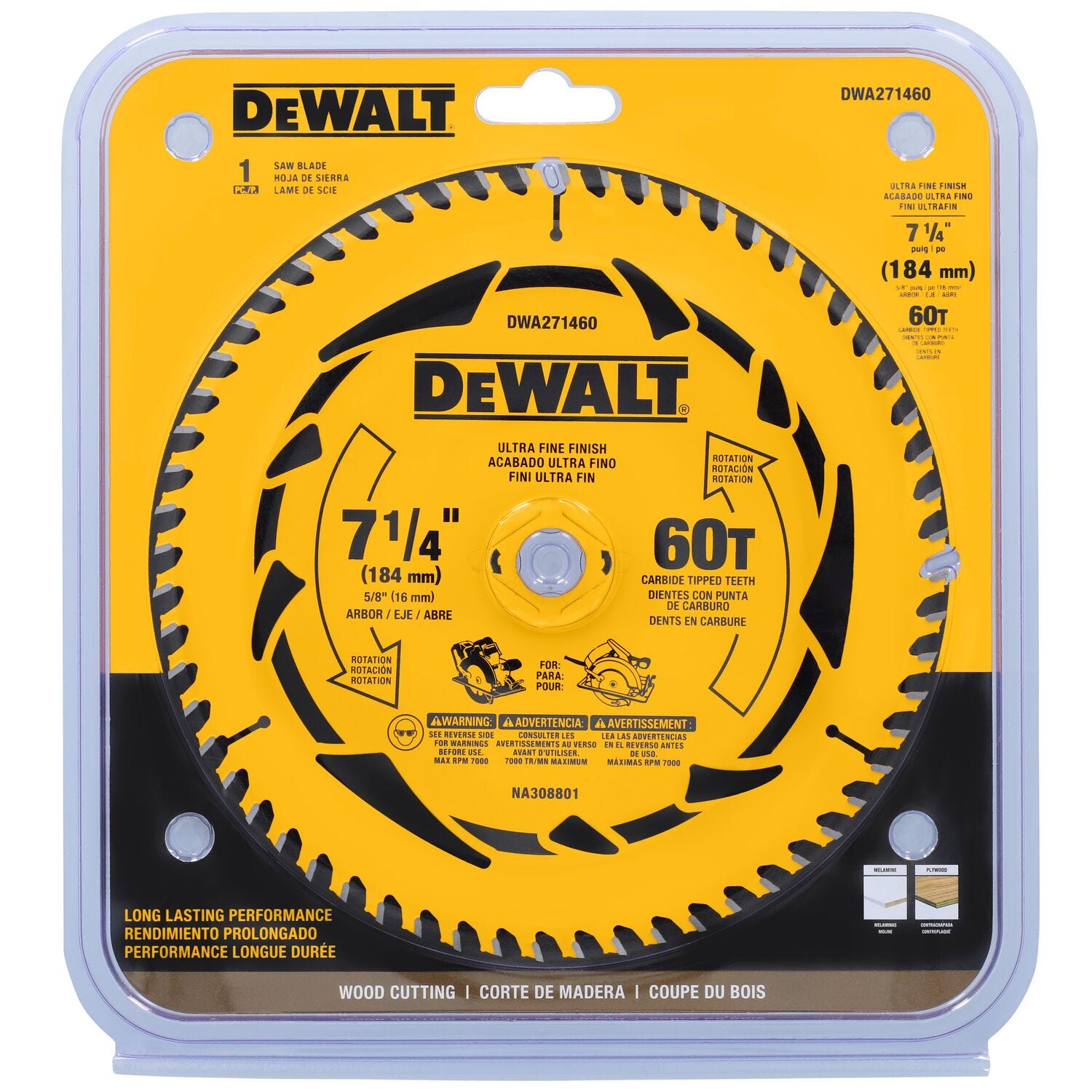 DeWalt DWA271460 7-1/4 in. 60T Carbide-Tipped Ultra Fine Finish