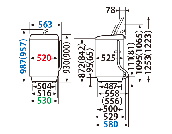 寸法・仕様 | AW-7GM1/AW-6GM1 | 洗濯機・洗濯乾燥機 | 東芝ライフ