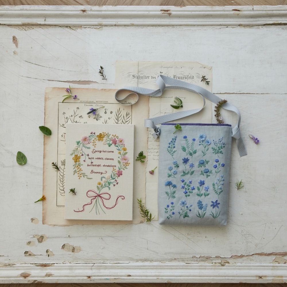 atelier de noraさんのボタニカル刺繍キット 「春の草花パネル
