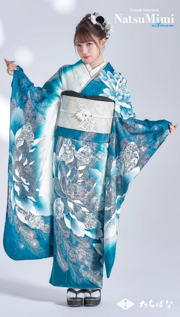 MINAMIちゃん着用“NatsuMimi”の振袖-青|ハタチ記念の新作振袖ご紹介 NAT-