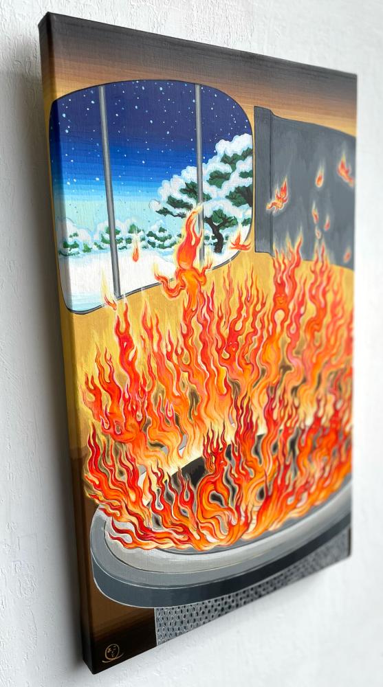 灯油ストーブから眺めるView the snowy landscape from a kerosene