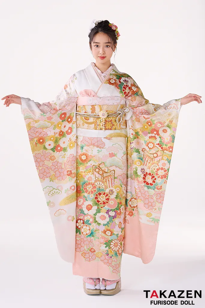 プレミアム古典 吉澤織物/最高級金彩手描友禅 白ピンク かわいい 吉祥