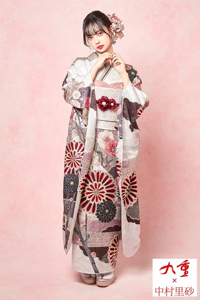 九重×中村里砂 アイボリー/ニュアンスカラー 菊柄 かわいい レトロ古典