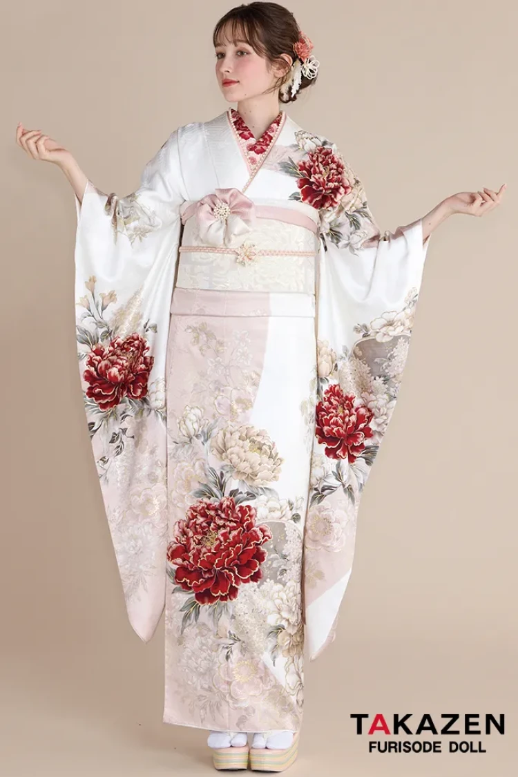 最新作正統派古典 白ピンク 牡丹柄 はんなり かわいい おしとやか 上品