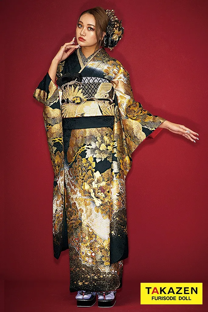 ジャパンモード 黒/ゴールド(金色) ボタン柄/和柄 一番目立つ 花魁風