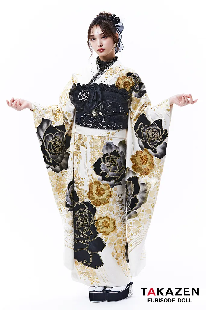 高級ヘップバーン 白/ゴールド/黒 ベルベット素材バラ柄 セレブ