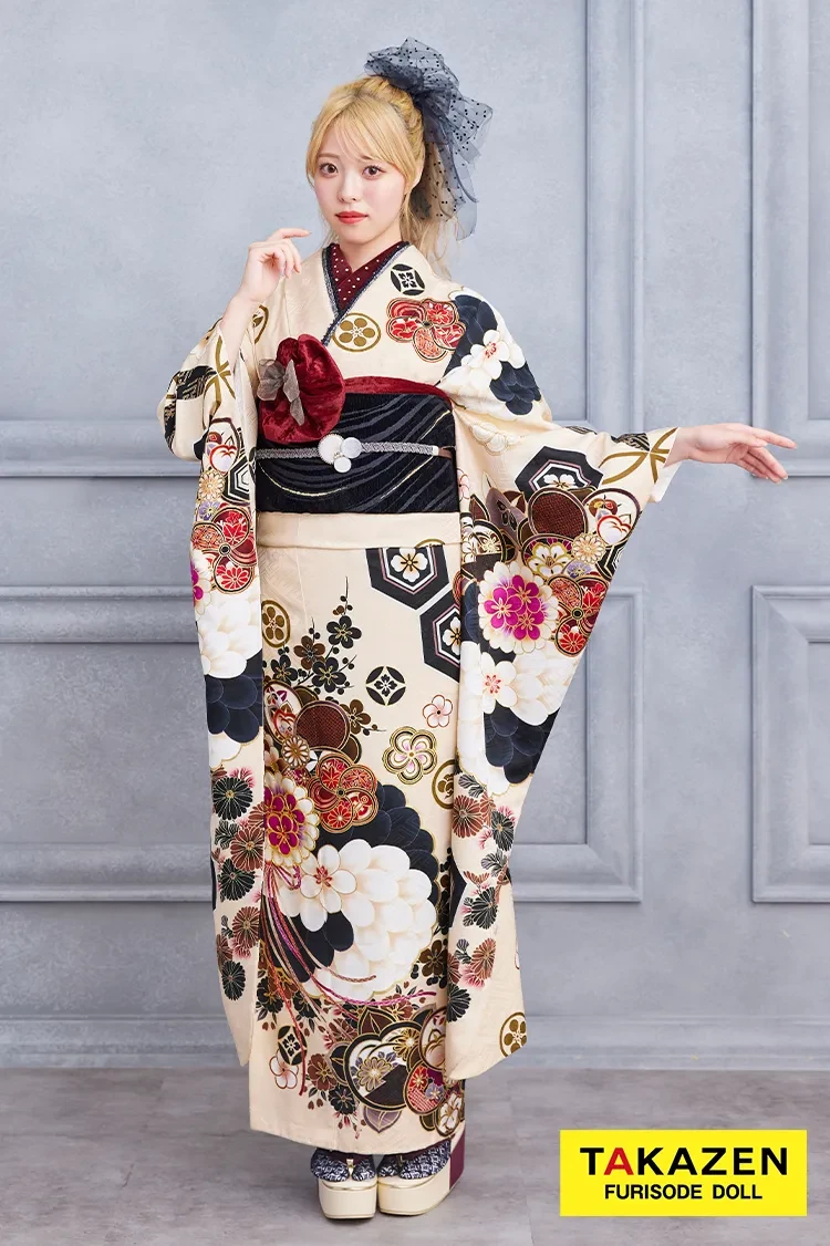 格安大正ロマン 白/ピンク 椿柄刺繍 シンプル すっきり 柄少なめ