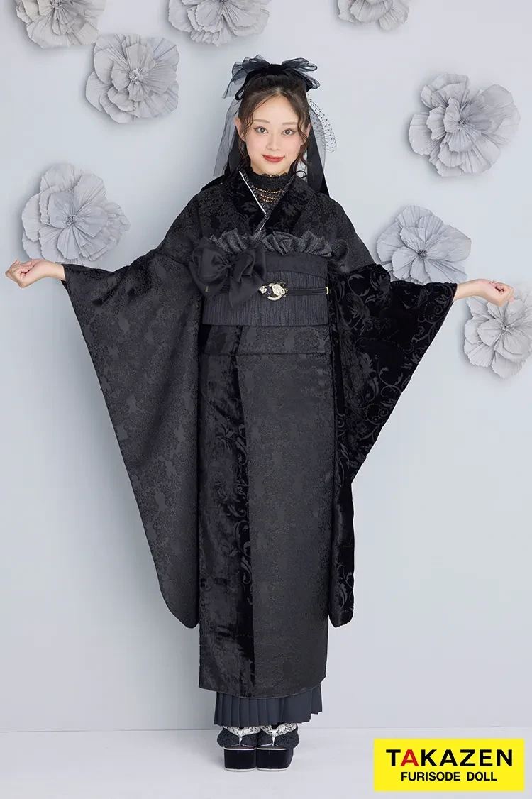 くすみカラーレトロ 黒 ジャガード生地/ベルベット お洒落