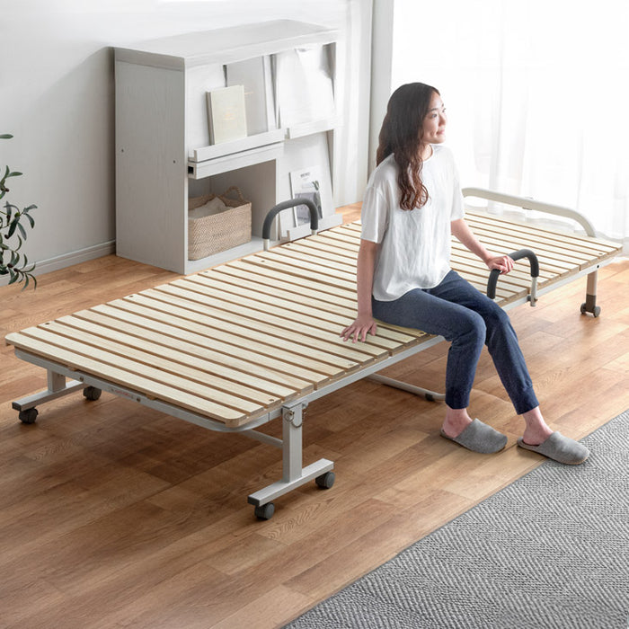 シングル] 天然桐すのこベッド ハイタイプ 折り畳み式 キャスター付き