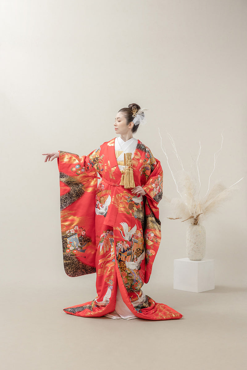 色打掛・御所車飛鶴｜白無垢・色打掛レンタルなら結婚式着物専門の