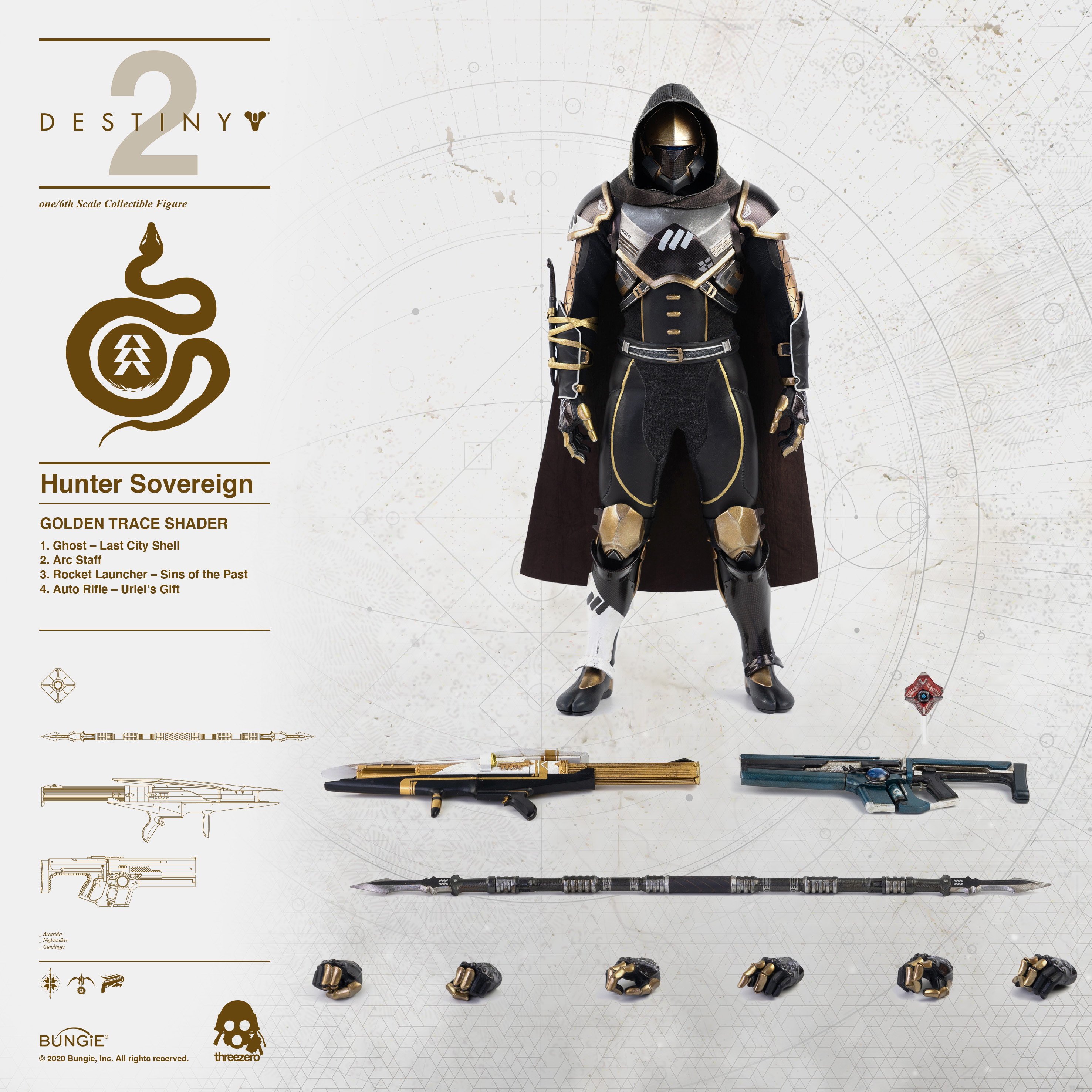 3Zero Destiny 2 Hunter Sovereign 1/6 GOLDEN TRACE SHADER