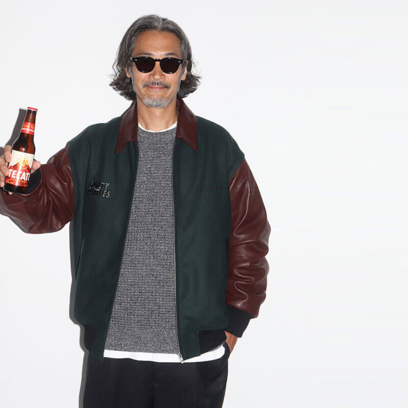 THEROOM | WACKO MARIA Leather Varsity Jacket - Green