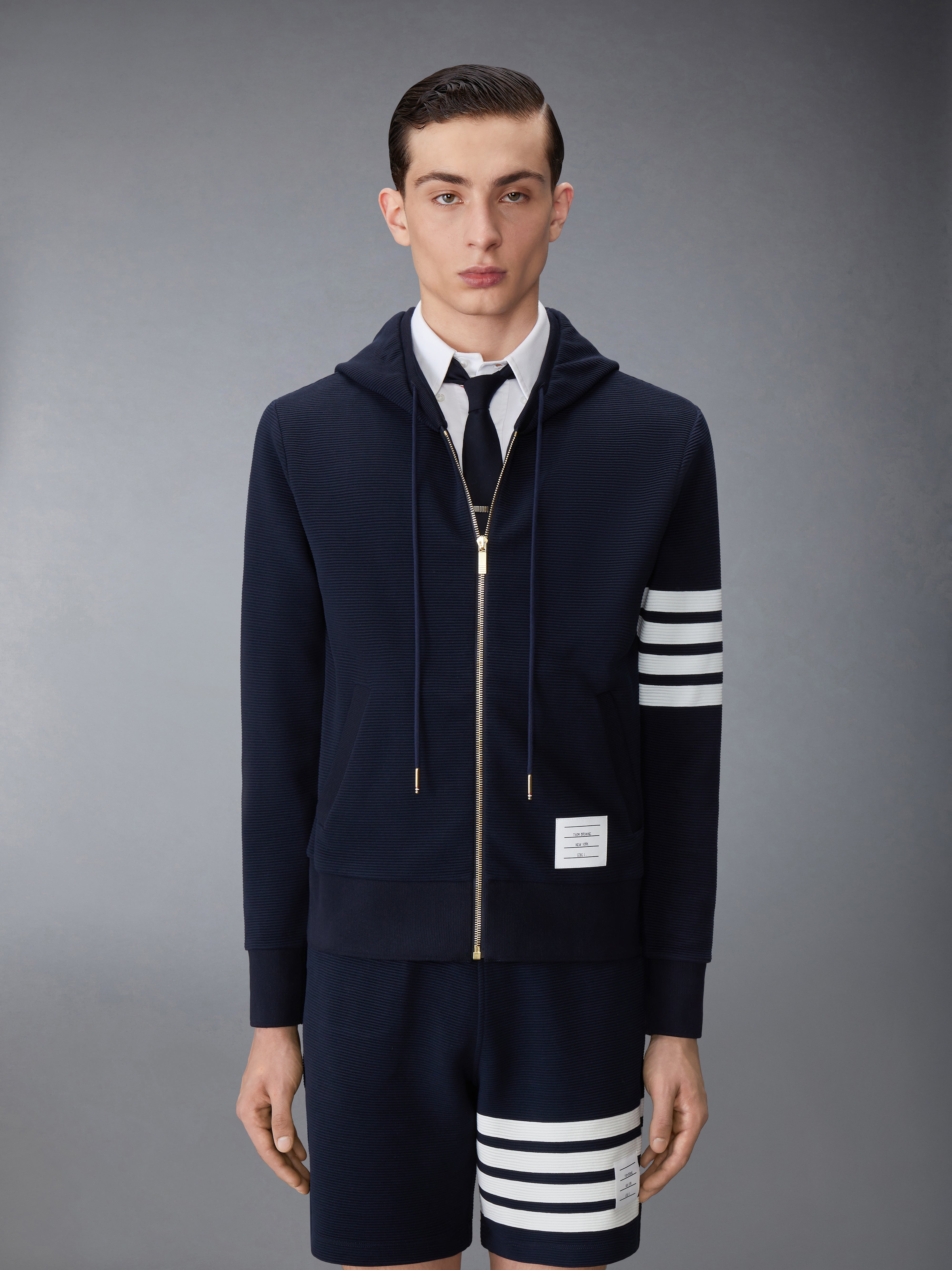 Cotton Ottoman 4 Bar Zip Hoodie | Thom Browne
