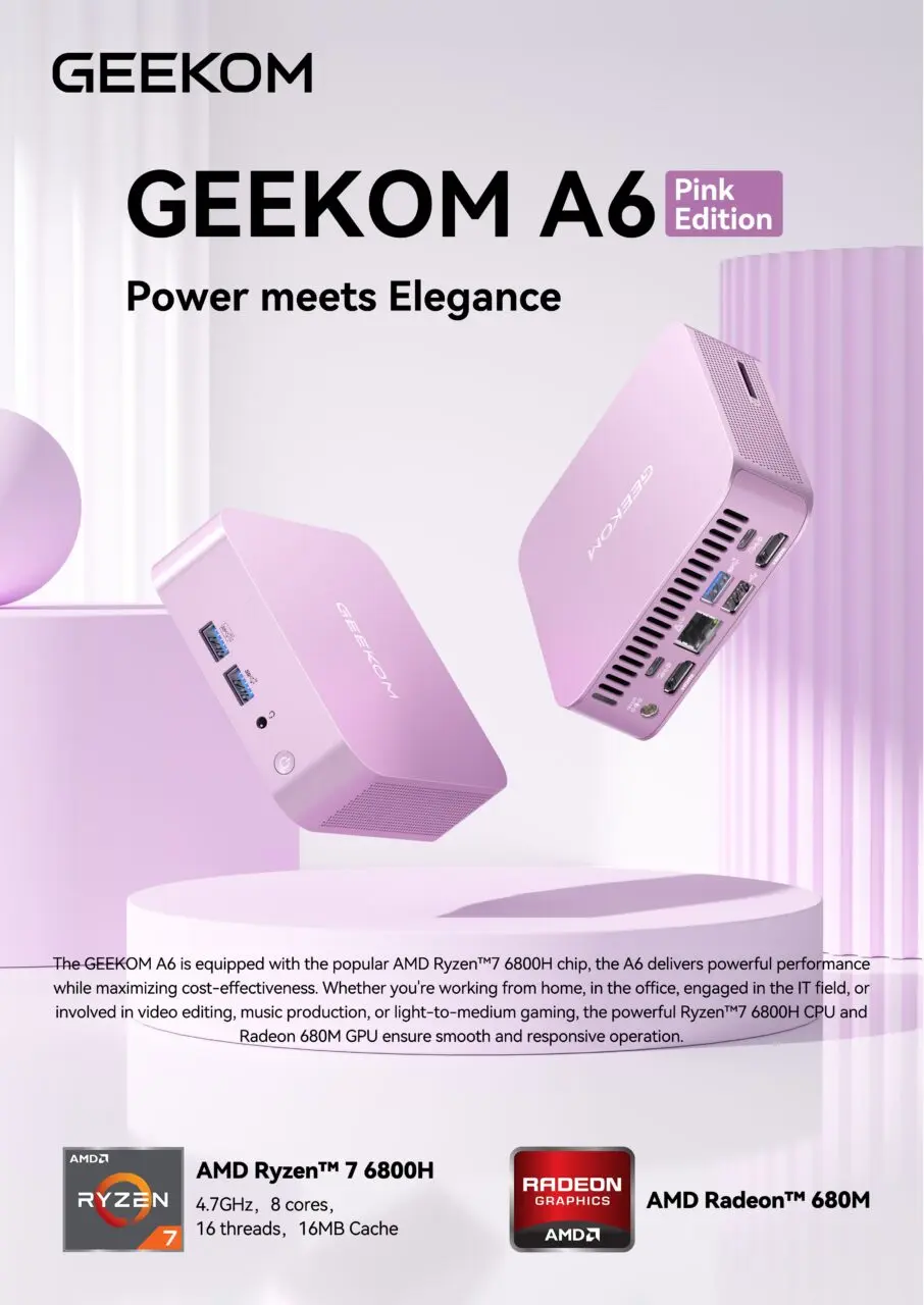 人気ミニPC『GEEKOM A6』のピンクエディションが登場！オシャレさ