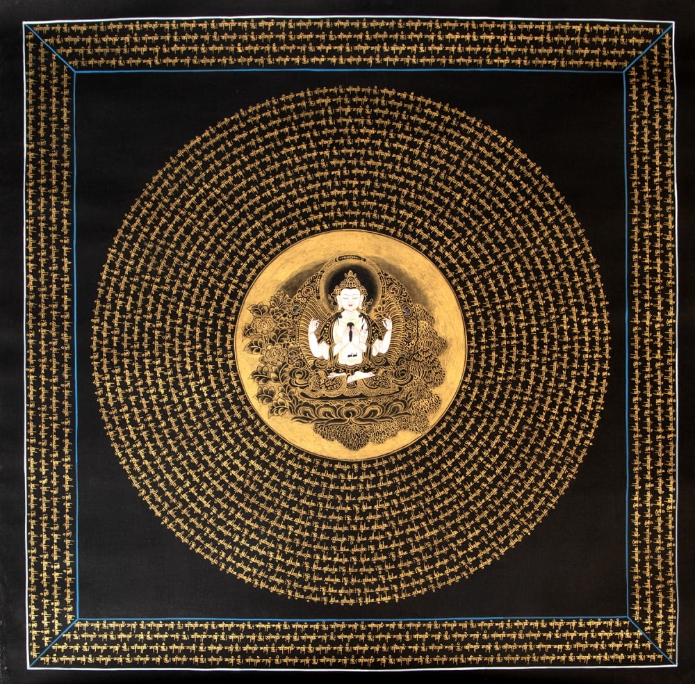 一点物〕タンカ - 六字咒観音菩薩種子曼荼羅[76x76cm] の通販[送料無料