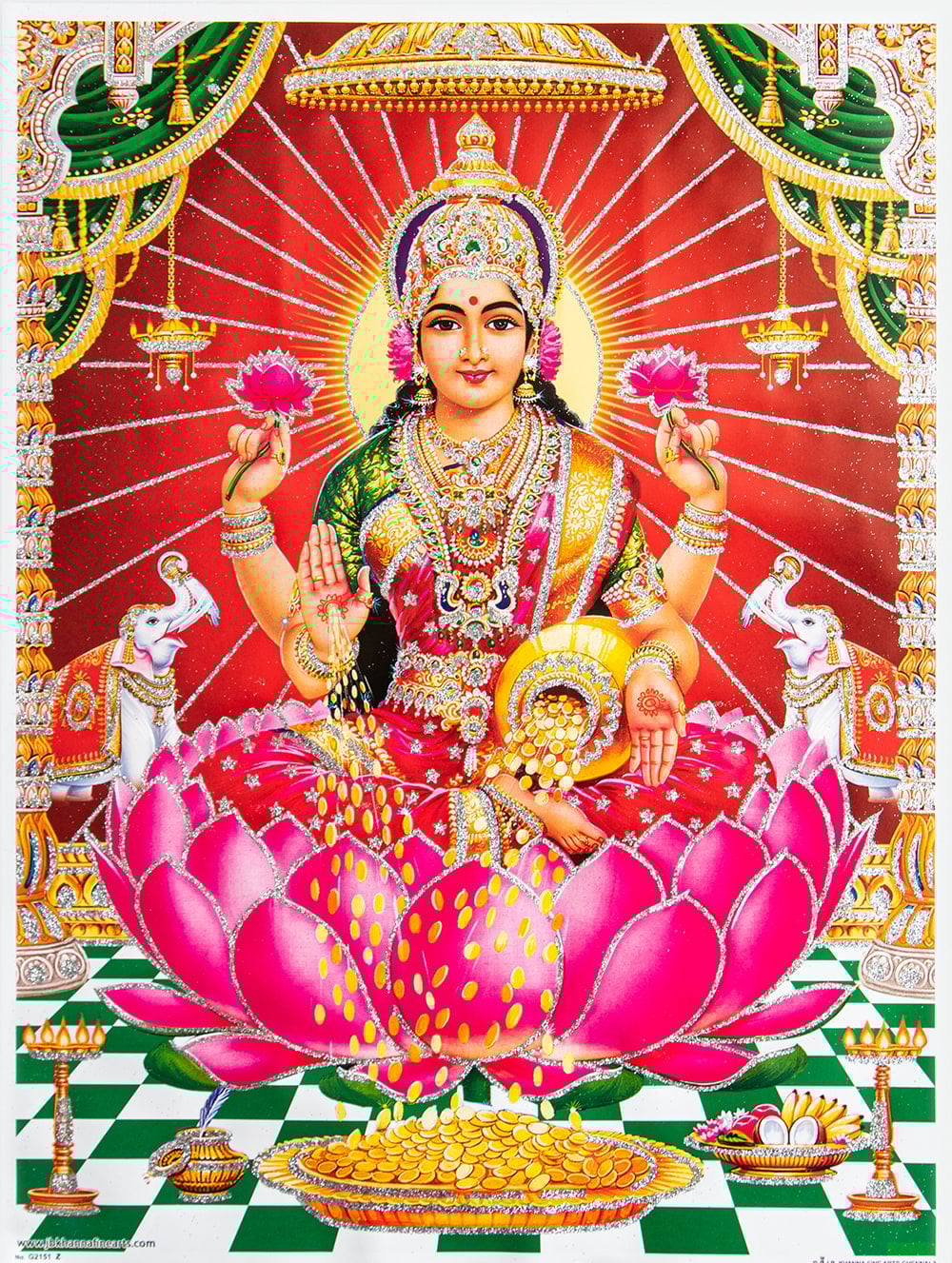 ラクシュミー 吉祥天 Lakshmi Laxmi 〔約40.5cm×約30.5cm〕輝くラメ