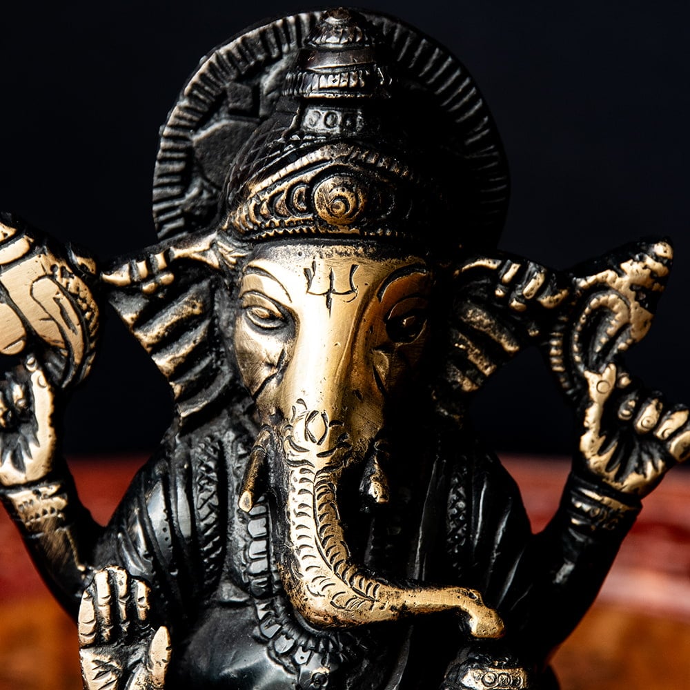 送料無料 ガナパティ ガネーシュ 仏像 神像 ガネーシャ 坐像 重厚な