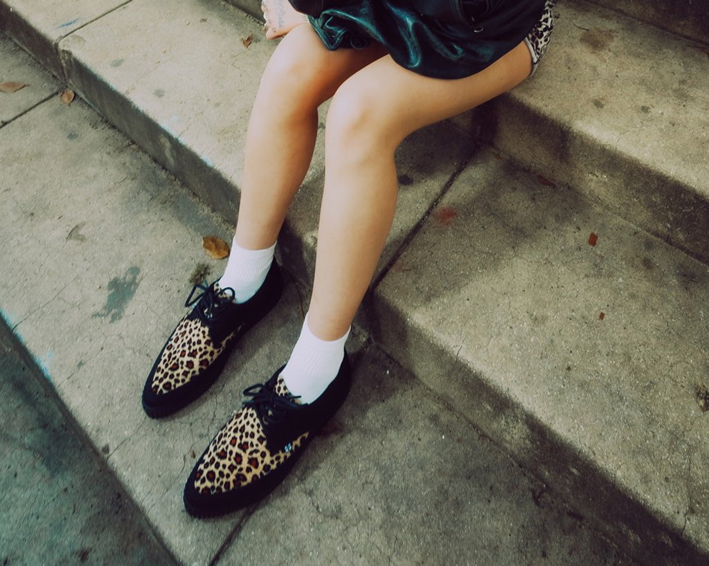 Black & Leopard Twill Pointed Toe Lace Up EZC Shoe