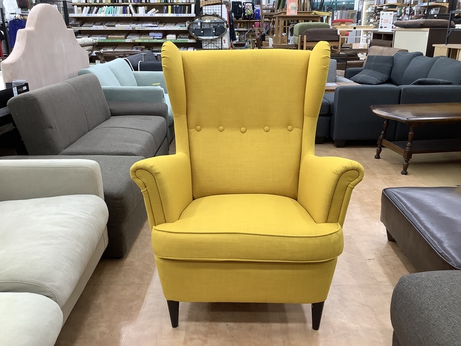 IKEA イエロー ハイバック 1人掛けソファ オットマン付き10/8まで限定