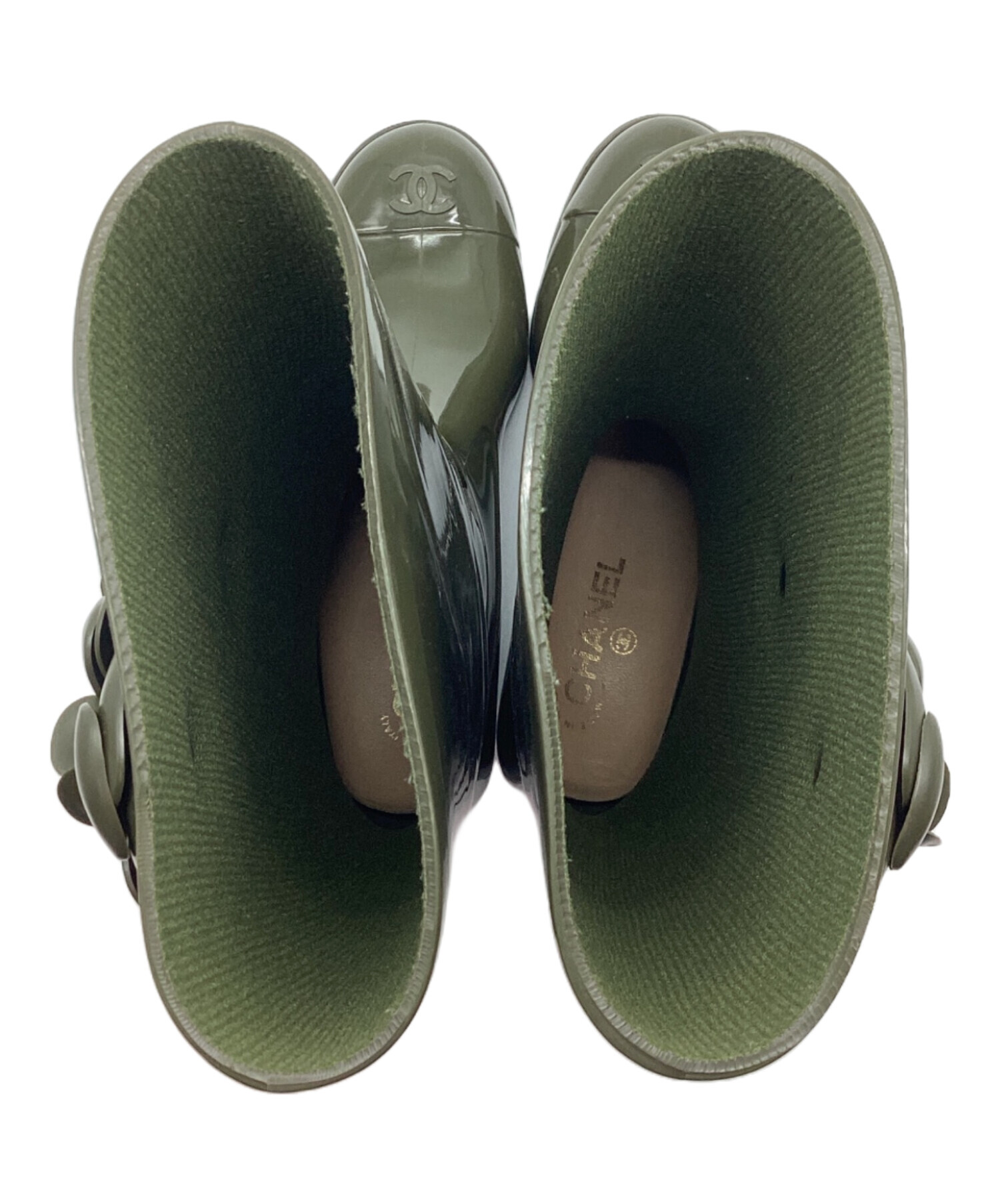 中古・古着通販】CHANEL (シャネル) レインブーツ オリーブ サイズ:39