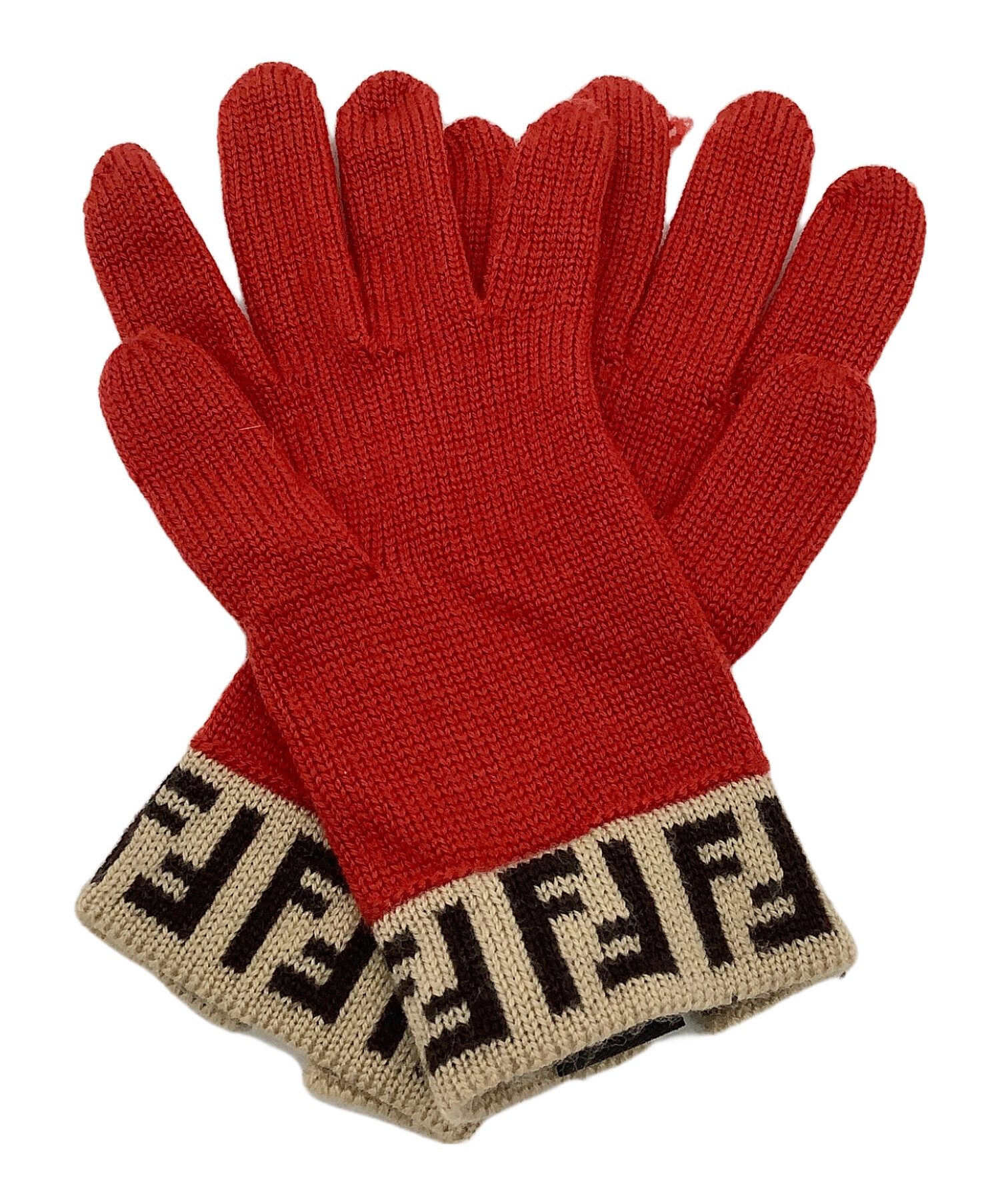 フェンディ FENDI ロゴ FXY574 グローブ 手袋 ウール ライトピンク 未