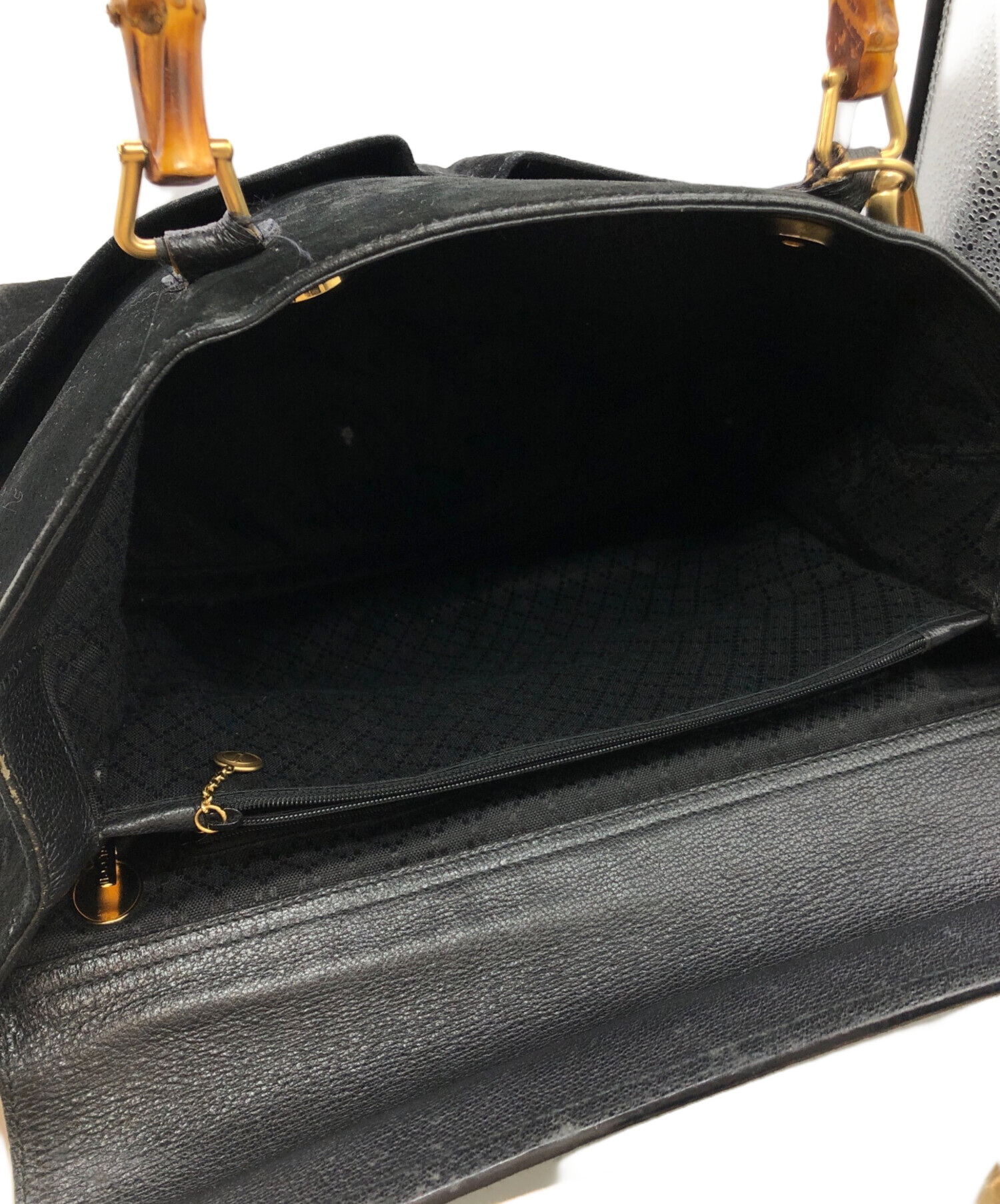 中古・古着通販】GUCCI (グッチ) バンブー スエード バッグ ブラック