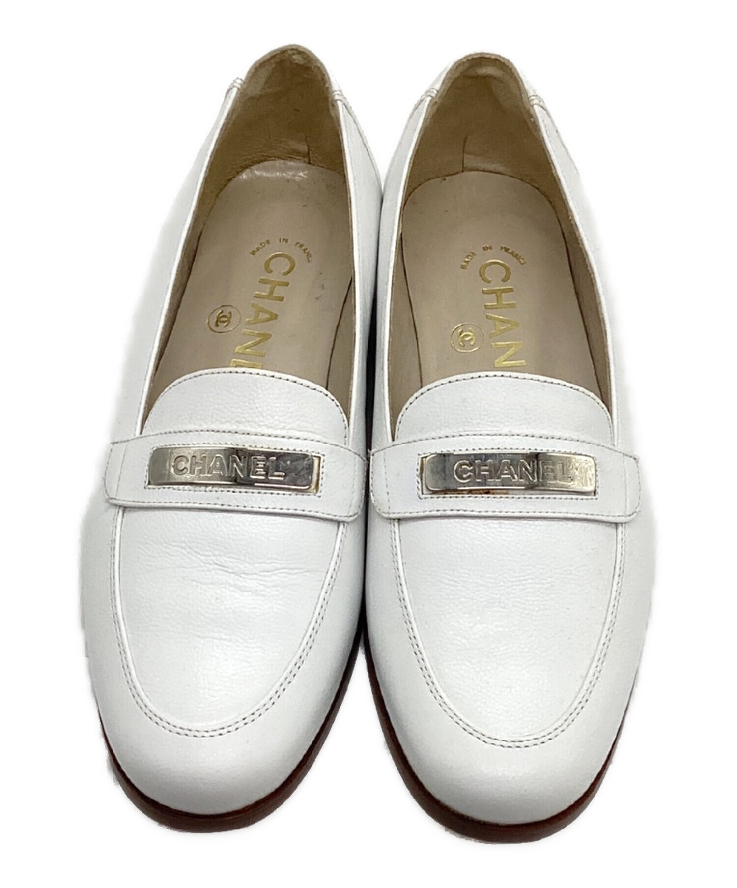 中古・古着通販】CHANEL (シャネル) ロゴローファー ホワイト サイズ