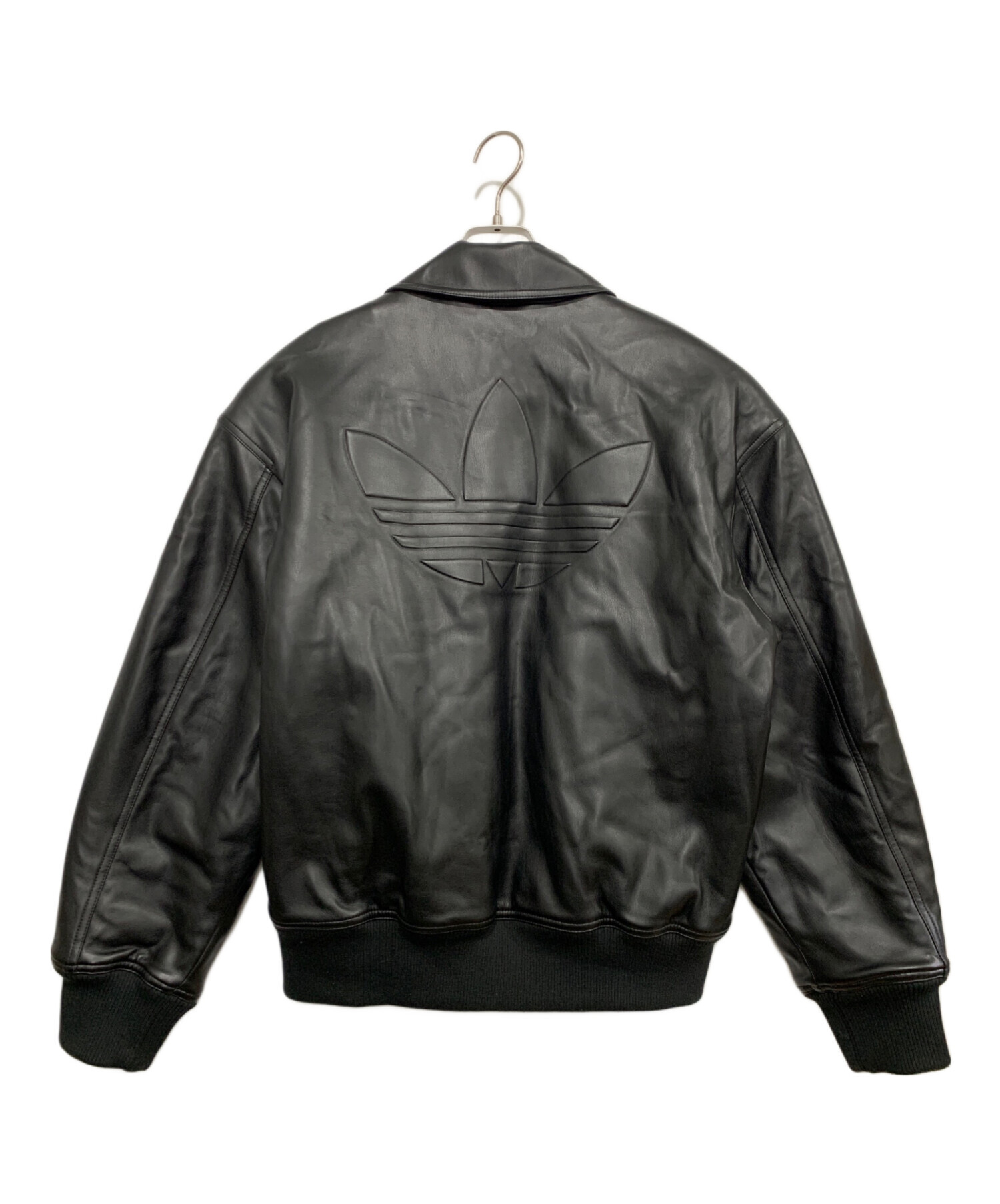 中古・古着通販】adidas (アディダス) ロゴレザージャケット ブラック