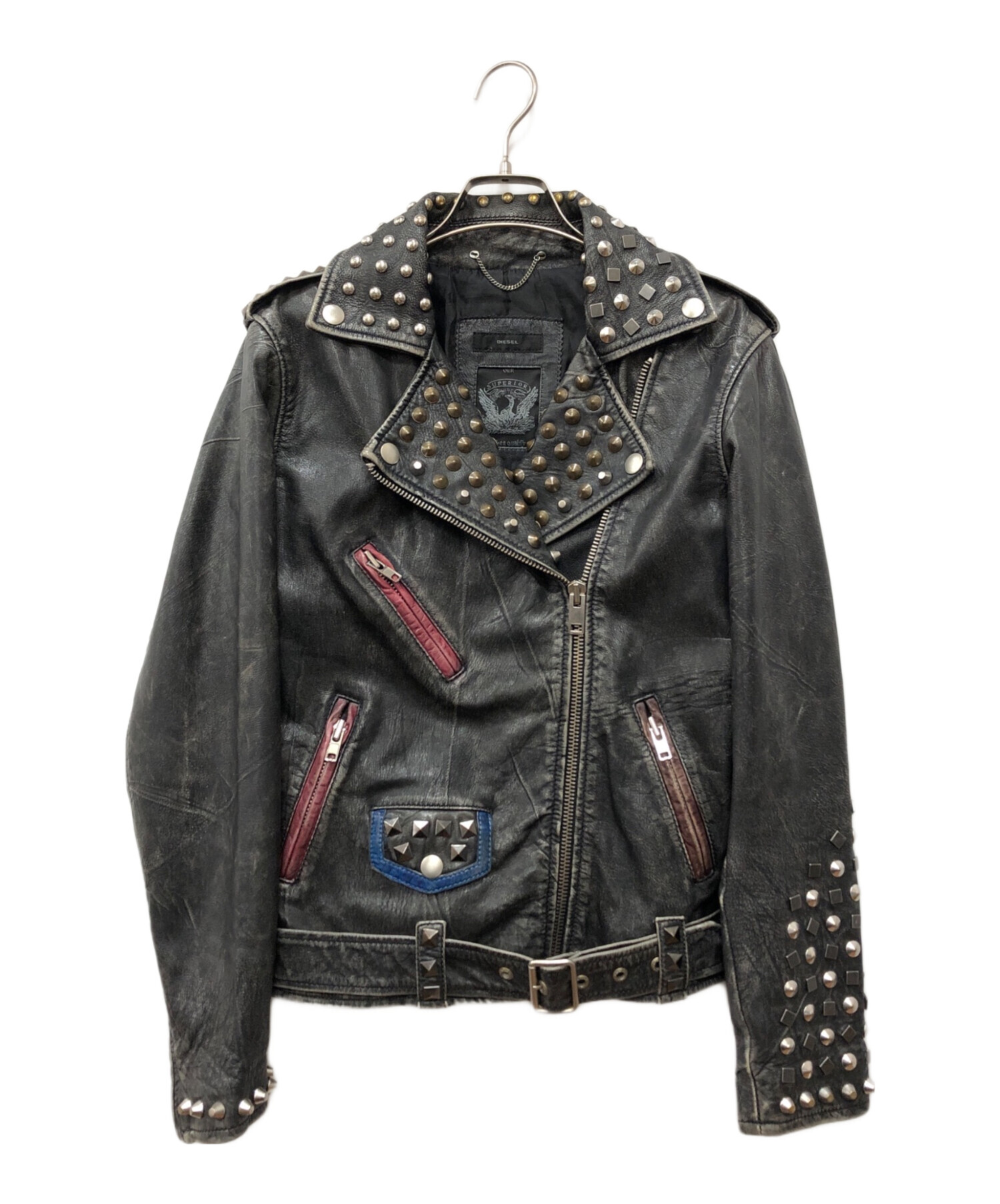 中古・古着通販】DIESEL (ディーゼル) スタッズダブルライダース