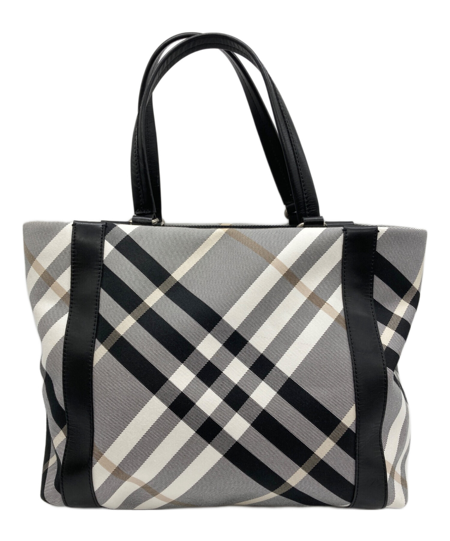 美品 バーバリーブルーレーベル 舟形バッグ 大容量 黒 ノバチェック