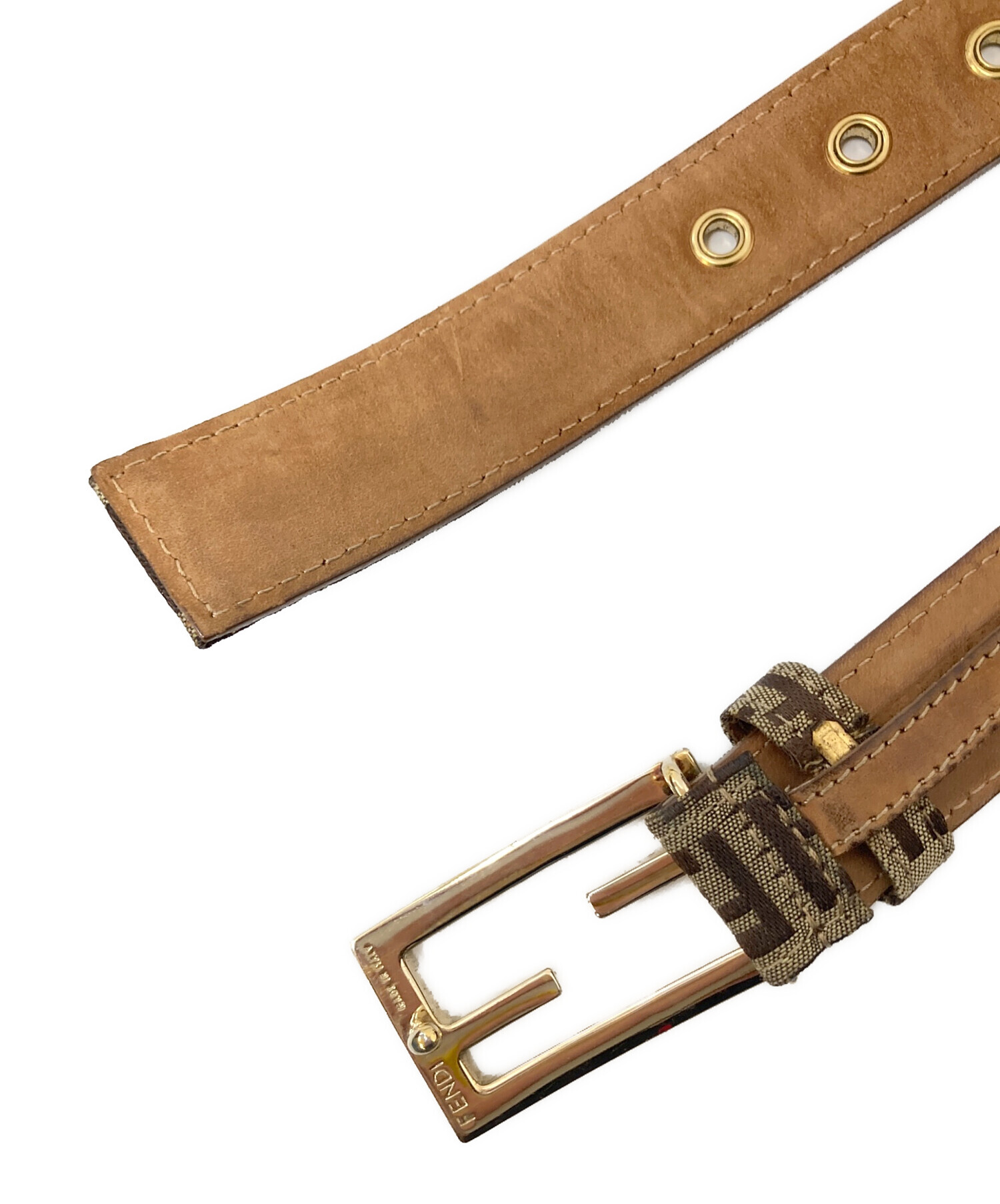 中古・古着通販】FENDI (フェンディ) FFロゴベルト ブラウン×ベージュ