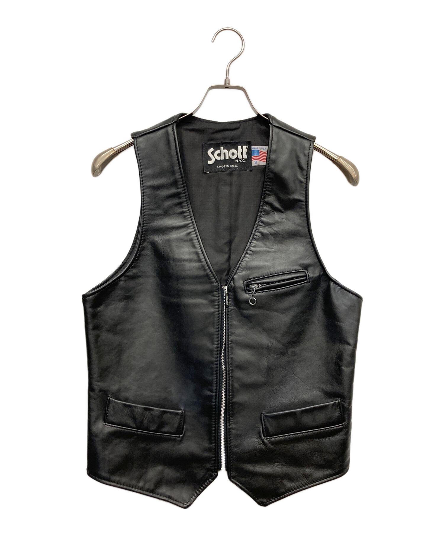 中古・古着通販】Schott (ショット) レザーベスト ブラック サイズ:S