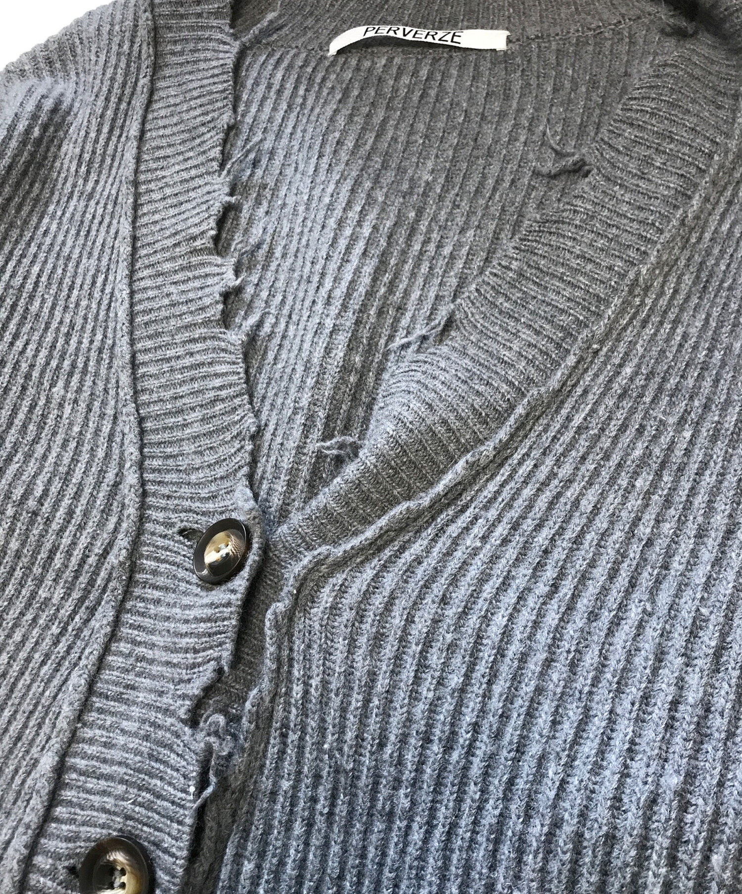 中古・古着通販】PERVERZE (パーバーズ) ダメージカーディガン グレー