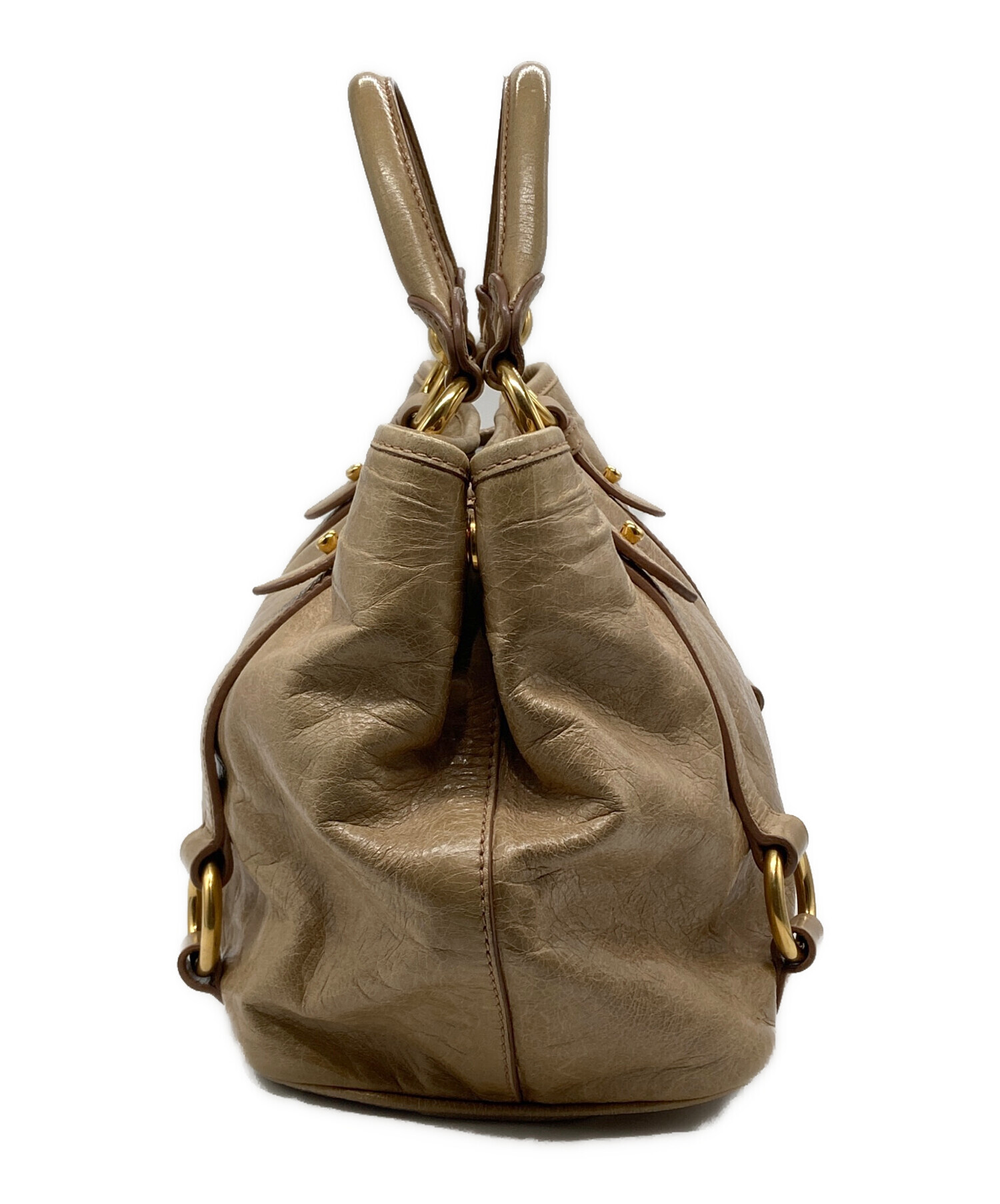 中古・古着通販】MIU MIU (ミュウミュウ) レザーハンドバッグ ベージュ